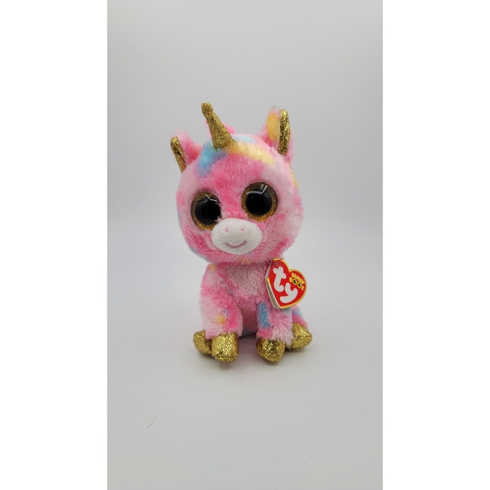 Ty Beanie Boo New Fantasia The Unicorn Bright Pink w/Golden Horn Medium 9" MWMT